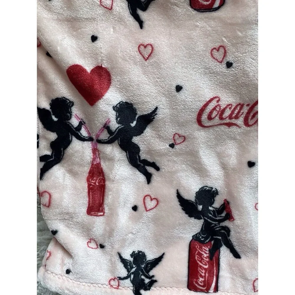 Coca Cola Can Pink Valentines Cupid Hearts Velvet Soft Throw‎ Blanket 60 X 70”